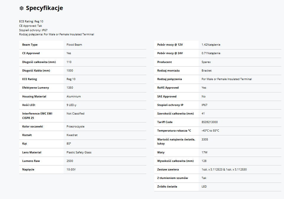 Lampa robocza LED Sparex S.112523 z uchwytem 2500LM 10-30V - obrazek 7