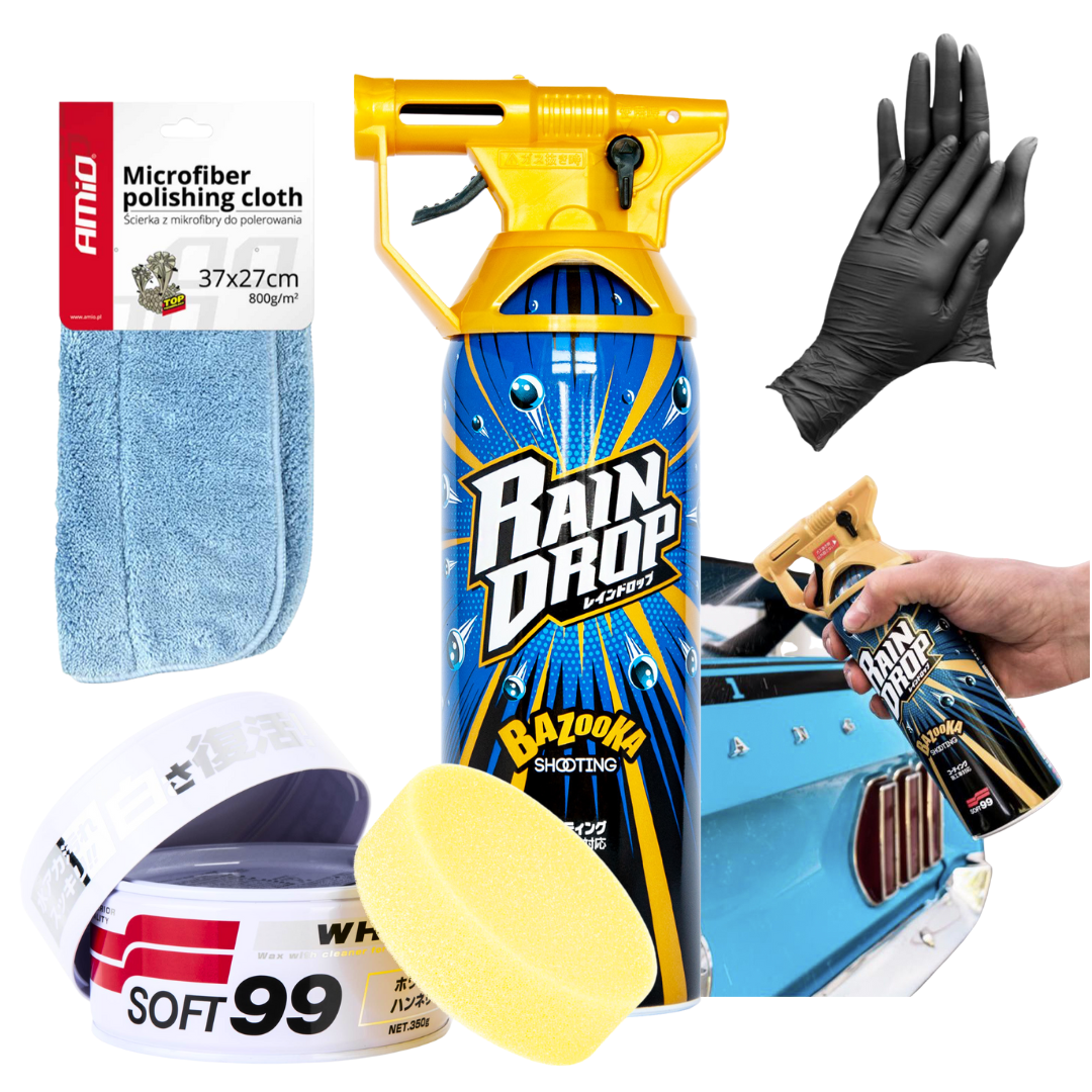 SOFT99 WHITE SOFT WAX WOSK DO JASNYCH LAKIERÓW 350G +Rain Drop+ mikrofibra A01620