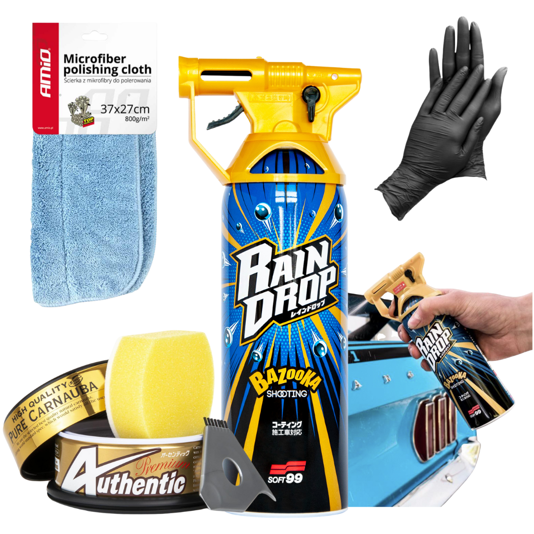 Twardy wosk SOFT99 Authentic Premium Carnauba + Rain Drop +mikrofibra+ rękawiczki