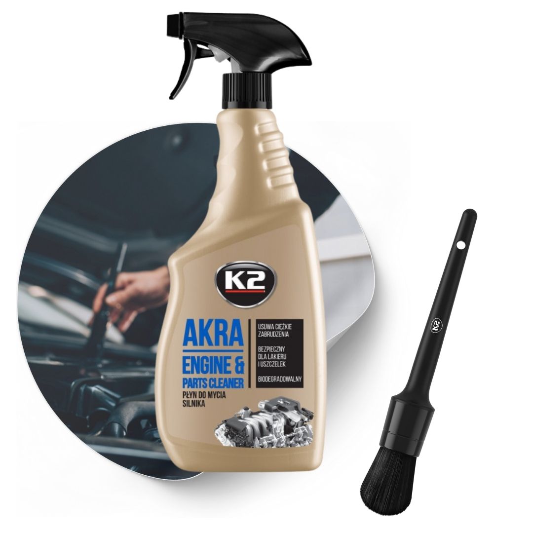 Płyn do mycia silnika K2 AKRA + Pędzelek detalingowy K2 16 (31mm) ZESTAW